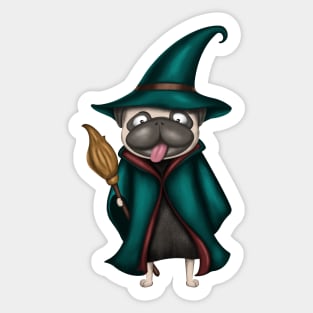 Cute Pug In Witch Costume Sticker